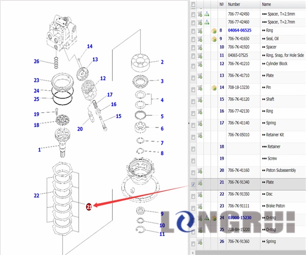 小松回转马达板 （5 pcs）PC300-7 300-8 PC400-7 400-8 PC360-10 ex706-7K-91340(Email：longruijixie@126.com)